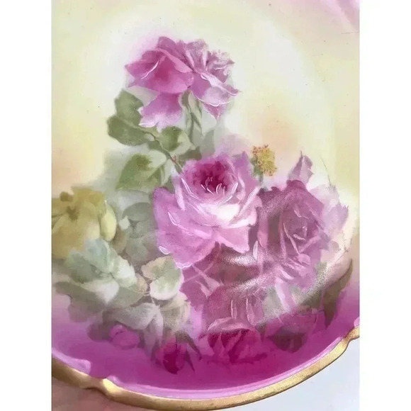 Antique Hand Painted PSL Imperial Alma Pink Rose Dessert Plate 1838 Gold Trim 8" - Picture 5 of 7